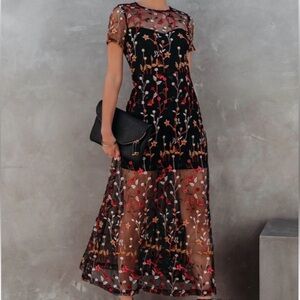 Vici Black Sheer Floral Embroidered Maxi Dress